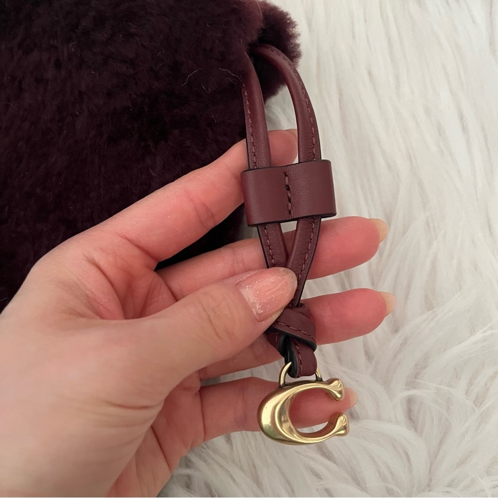 Coach Drawstring Shearling Pouch in Burgundy/Sangria - Picture 12 of 16